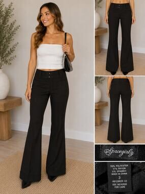 Spacegirlz Y2K Black Wide Leg Dress Pants Trouser Slacks Size 3
